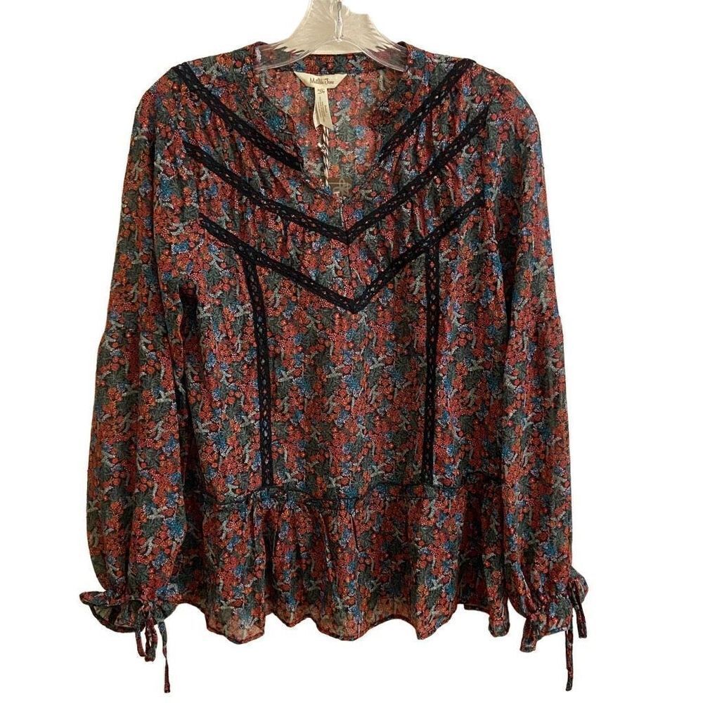 NEW Matilda Jane Carol Peasant Blouse XS Floral Burgundy Black Blue Green